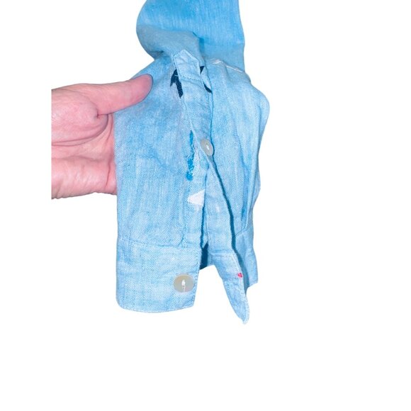 John Mark Sky Blue Embroidered Star Linen Patriotic USA Button Up Top Money - Picture 7 of 9